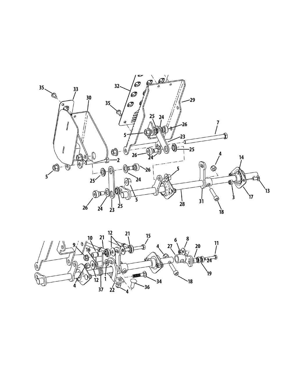 Pedal Controls Diagram and Parts List for S7237-KW LP-53AP8DU8750-999cc Cub Cadet Lawn Tractor
